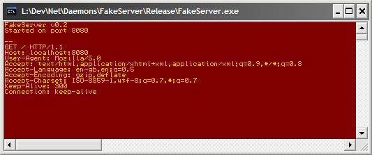 FakeServer running in a console window
