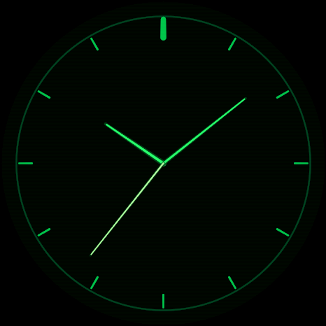 Glowing green vector clock face