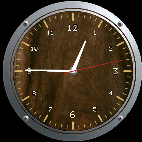 The wooden clock face rendered by the from-scratch emulator