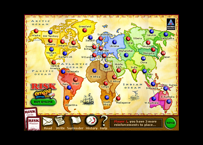 Hasbro E-mail Risk: the main screen